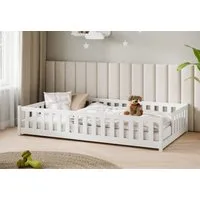 Kids Collective Kinderbett Bodenbett mit Rausfallschutz & Lattenrost Montessori Betten Kinder (Verfügbare Größen: 80 x 160, 80 x 180, 90 x 190, 90 x 200, 120 x 200, 140 x 200 cm), Jugendbett Einzelbett Kiefer Weiß 120x200 cm