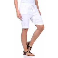 OriginalYou Bermudas Damen Bermuda kurze Sommer Hose im Distressed Look Knitterlook, mit Gummibund & Kordelzug, 38/40 bis 44/46 erhältlich