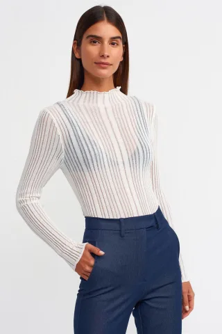 Schlanker Fit Rippstrick-Half-Turtleneck-Pullover