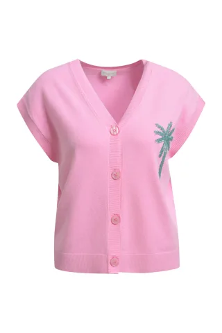 Milano Italy - 1/2 sleeve roundneck cardigan + button placket w AW orchid print - Gr. - XS