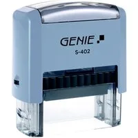 GENIE Stempel S-402, Selbstfärbendes Stempel Set, selbstfärbender Stempel, zum selbstgestalten, Firmenstempel, Textstempel, Bürostempel, 4 Zeilen, inkl. Pinzette, Stempelkissen, blau