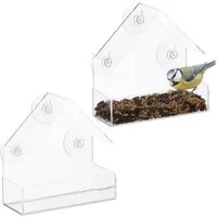 relaxdays Vogelhaus Fenster-Vogelfutterhaus 2er Set
