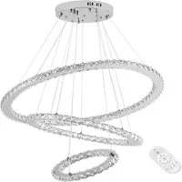 FIVMEN LED Deckenleuchte Pendelleuchten 48W/72W/96W Hängelampe Kronleuchter Dimmbar, LED fest integriert, Kristall Hängeleuchte 2 Ringe/3 Ringe