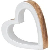 Levandeo® Dekoobjekt, Herz Holz 15x15cm Mango Weiß Natur Braun Tischdeko Deko Aufsteller