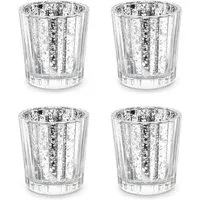 partydeco Teelichthalter, Teelichthalter Glas 5,5x6cm silber 4er Set