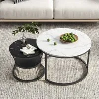 Furnishings Home Couchtisch rund Kaffeetisch Beistelltisch Satztische 2er Set, Große Werbung (2-St., Zweiteiliges Set), 2tlg. mit Marmormuster, 70 x 45.5 cm + 45 x 40 cm