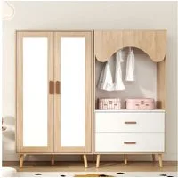 Flieks Kleiderschrank Schrank-Set mit Kleiderstange und Schubladen 160x46x141.5cm
