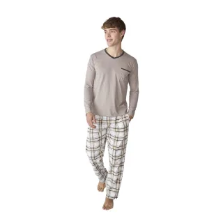 JJB18 Herren Schlafanzug mit langen Ärmeln aus Baumwolle