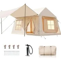 Meulbaty aufblasbares Zelt Air Glamping Zelte, Gampingzelt aus wasserdichtem Oxford-Stoff, Personen: 8 (1 tlg), mit aufrollbarem Trennvorhang & 4 großzügigen Belüftungsfenstern