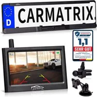 CARMATRIX Solar 1 Rückfahrkamera (Solar Funk Video Rückfahrsystem im Nummernschild Kennzeichenhalter, Rückfahrkamera Solarpanel Akku Digital kabellos ohne Bohren)
