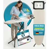 STAHLMANN COMMERCE GmbH Bügelbrett für Dampfbügelstation 120 × 38 cm, höhenverstellbar, Turbobezug, Bügelfläche 30x120 cm, TestCheck 1,1 SEHR GUT, Turbobezug & Ablage für Dampfbügelstation