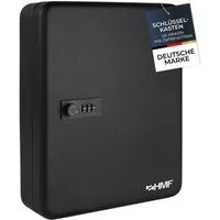 HMF Schlüsselkasten Schlüsselkasten mit 3er Zahlencode, 6 feste, nummerierte Hakenleisten, Schlüsselschrank 30 x 24 x 7,5 cm, Schwarz