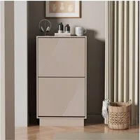 UEV Schuhschrank mit 2/3 Klappen schmal Schuhkommode mit Kippschutz Schuhregal (Packung, Schuhständeregal mit Drucktüröffner für Flur Eingang Platzsparend) Trennwände verstellbar & abnehmbar für verschiedene Schuhtypen