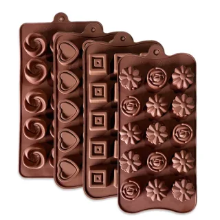 4PCS Food-Grade Silicone Material Chocolate Molds Set Rose Flower Heart Chocolate Mould Waffle Candy Ice Cube Jelly Hand