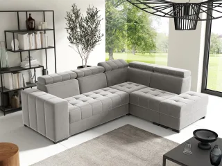 Ecksofa Schlafsofa Sofa CESENA Stoff Salvador Silbergrau Ottomane Rechts
