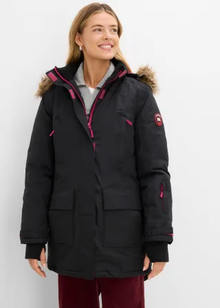 bonprix wasserdichter Funktions-Outdoorparka wattiert, schwarz, Gr.42, Sportliche Regenjacke mit Zwei-Wege-Reißverschluss