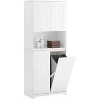 SoBuy Hochschrank BZR150, Badschrank schmal, mit Regal, Badmöbel Badezimmerschrank mit Wäschesack Wäscheschrank Badschrank Hochschrank