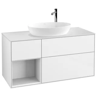 Villeroy und Boch Finion Waschtischunterschrank F941GFGF 120cm, Abdeckplatte white matt, Regale Glossy white lacquer, Glossy white lacquer