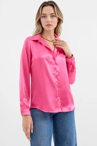 Satin Langarmhemd mit Knopfleiste