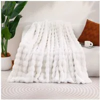Wohndecke Kunstfelldecke Weiche Kuscheldecke Felloptik 150x200cm Kunstfell Decke, Elegear, Kuscheldecke Fell Bubble Decke Kaninchenfell Decke für Couch Bett Sofa