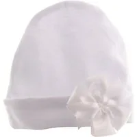 La Bortini Mütze & Schal Mütze mit Schleife Baby Haube in Weiß weiß mit Schleife festlich Taufe elastisch weiße 36 38 40 42 44 46 48