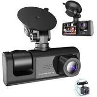 MOPUEA 3-Kamera Dashcam Auto 1080P Full HD Front Innen Rückkamera Dashcam (Nachtsicht Parküberwachung Bewegungserkennung Auto Kamera, Dual Aufnahme vorne und innen gleichzeitig, Weitwinke)