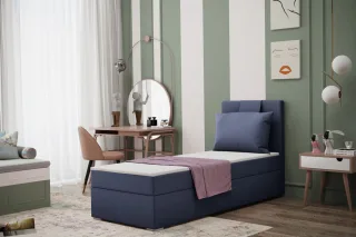 Boxspringbett Schlafzimmerbett SALMA 90x200cm in Stoff Soro Blau