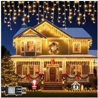SERBASIC LED-Lichterkette Eisregen Außen, Weihnachtsbeleuchtung mit Timer 8 Modi Lichtervorhang, Anschließbar, für Balkon Geländer Traufe Weihnachtsdeko
