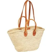 Marrakesch Orient & Mediterran Interior Korbtasche Ibiza Korbtasche Tasche Cesta klein aus Palmblatt & Leder Natur 50 cm (1-tlg), Handarbeit / Echtes Leder