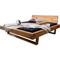 Woodroom Massivholzbett Thun (Liegefläche Liegefläche 160 × 200 cm), Holzbett, Balkenbett, massive Kiefer eichefarbig honig gebeizt & geölt