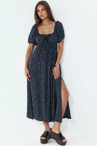 Damen Viskose Popeline Midikleid