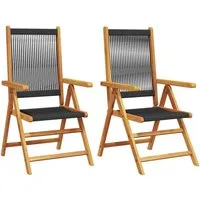 vidaXL Gartenstuhl Gartenstühle 2 Stk. Schwarz Massivholz und Polypropylen (2 St)