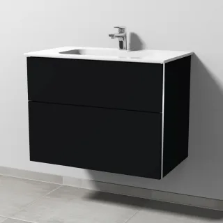 Sanipa 3way Keramik-Set Design Keramik-Waschtisch und Unterbau mit 2 Auszügen, Schwarz-Matt BS48008