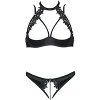 Cottelli Collection Set: Bügel-BH Ouvert Dessous Set: BH und String mit Kette - schwarz (2-tlg) mit offenem Schritt und Cups