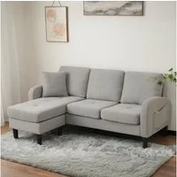 Merax Ecksofa Ecksofa L-förmiges Sofa 3-Sitzer aus Baumwoll-Leinenstoff, Polstersofa modular Sofa mit Chaiselongue, 166x118x77 cm
