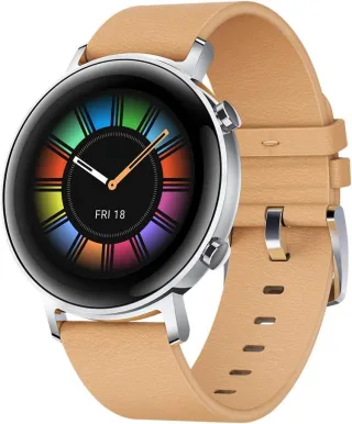 Huawei Watch GT 2 [inkl. Lederarmband beige] 42mm Edelstahlgehäuse silber