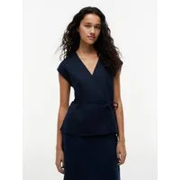 Tommy Hilfiger Wickelbluse ESS LINEN WRAP TIE NS VEST Materialmix, Bindeband