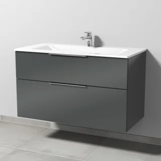 Sanipa 3way Glas-Set Glas-Waschtisch und Unterbau mit 2 Auszügen, Anthrazit-Glanz UF20479