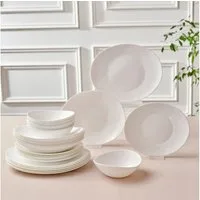 Karaca Geschirr-Set Karaca White Pure 24-teiliges Glas Geschirrset für 6 Personen, Weiß, 6 Personen, Glas, Handwäsche empfohlen