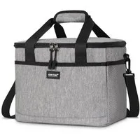 CALIYO Thermobehälter Kühltasche Faltbar Thermobehälter für Essen mit Reißverschluss, Polyethylen (PE), (Faltbar aus wassedichtem Material für Arbeit, Schule und Picknick), 8.5L /15L / 24L (Grau/Schwarz)