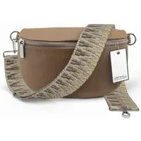 ARTVALL Umhängetasche Echtleder Handtasche Damen Brusttasche Hellbraun (Tasche inkl. Taschenband), Leder Bauchtasche klein breiter Schulterriemen abnehmbarer Taschengurt