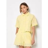 Apricot Spitzenshirt Kurzes Bluse mit Wellenkante und Broderie-Verzierung