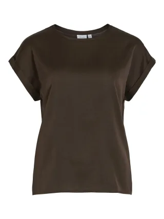 VILA - VIELLETTE S/S SATIN TOP - NOOS Coffee Bean - Gr. - 40