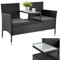 Juskys Balkonset Monaco, Balkonmöbel in Rattan-Optik, Polyrattan 2-Sitzer mit Tisch & Kissen