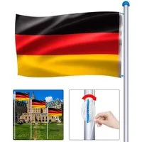 FIVMEN Fahnenmast Aluminium Fahnenmast 6,5m Stabil Bodenhülse 50cm, Deutschlandfahne Teleskop Flaggenmast