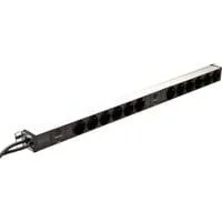 19" Steckdosenleiste mit Aluminiumprofil, 12-fach, 1HE schwarz/aluminium, 2x 2 Meter Kabel, Überlastschutz