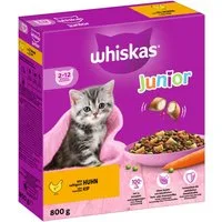 Whiskas WHISKAS® Karton Trocken Junior mit Huhn 800g, Trockenfutter für: Katze