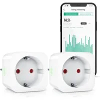 BEARWARE WLAN-Steckdose mit Strommessung, 2,4Ghz WiFi Fernsteuerung per App, Sprachsteuerung, Spar-Set, 2-St., 2er Set, Zeitschaltuhr, Energiekostenmessgerät, Smart life App, Timer