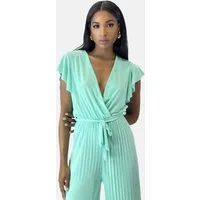 Elara Jumpsuit Damen One-Size Jumpsuit mit Plissee, V-Ausschnitt und Bindegürtel