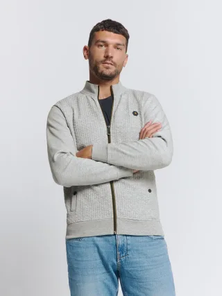 No Excess - Sweater Full Zipper Double Layer Jacquard Stretch grey melange - Gr. - L
